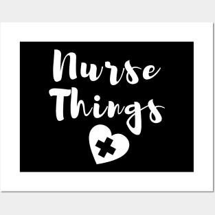 Nurse things in white text with heart Posters and Art